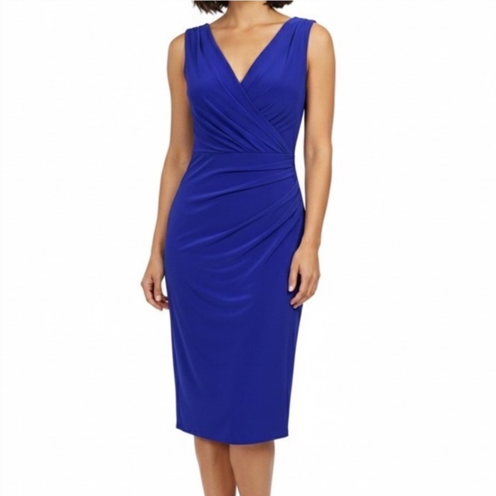 LAUREN Ralph Lauren Cannes Blue Ruched Side Sleeveless Cocktail Dress 10P